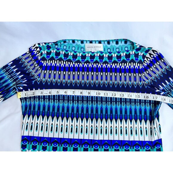 Donna Morgan Abstract Blue Dress Size 8 Geometric Artsy Multicolor 3/4 Sleeve - Picture 10 of 10
